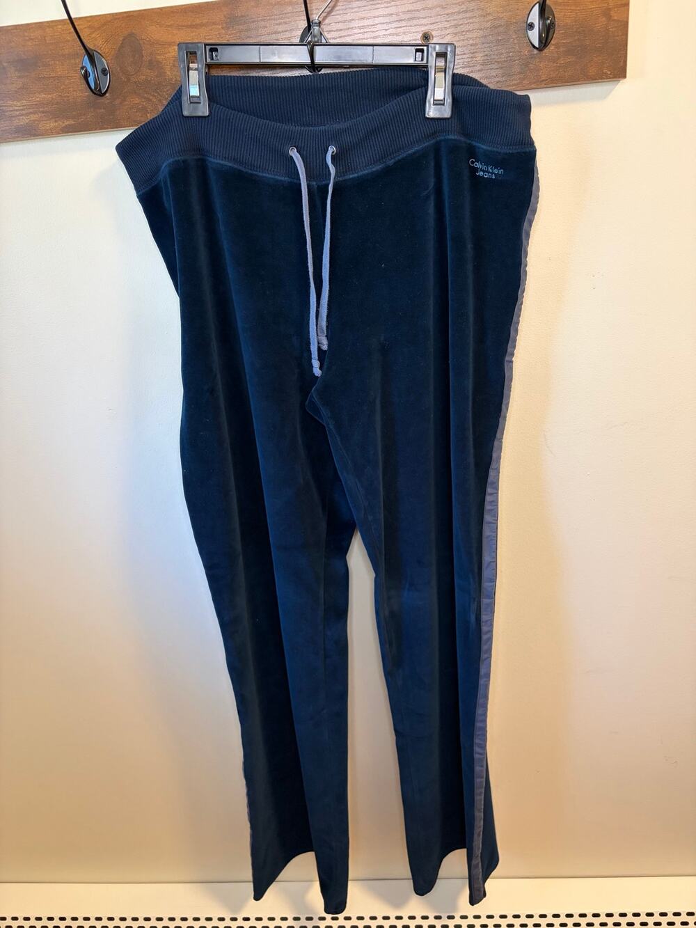 Calvin Klein Jeans Vintage Blue Velour Track Wide Leg Pants Y2k, Size Large